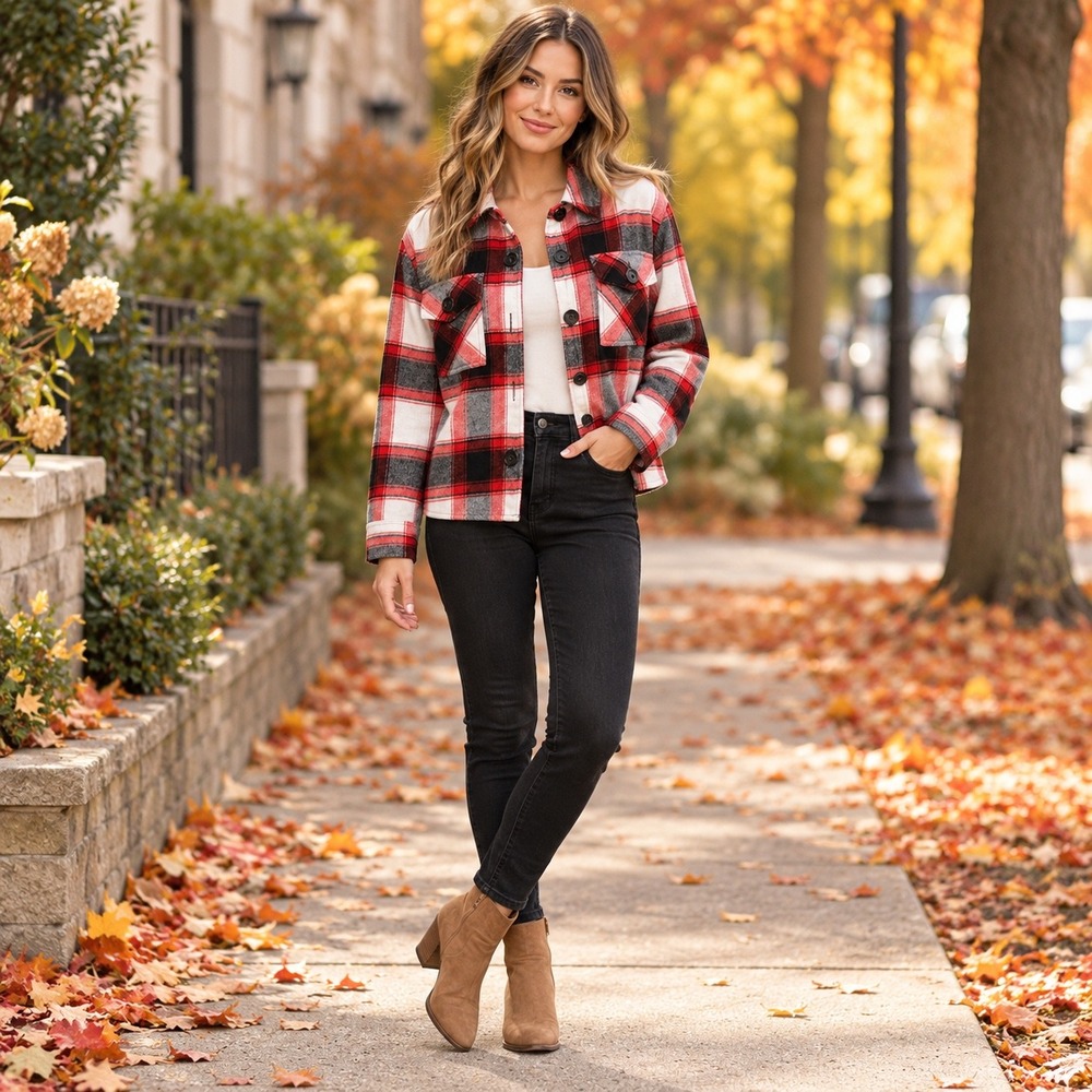 BB Dakota Steve Madden Plaid Shacket Jacket Womens XS Red Black White CL42549W